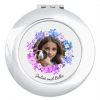 Pretty Floral You & Your Pet Personalized Photo Compact Mirror