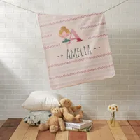 Blush Pink Ballerina "A" Monogram Name Baby Blanket