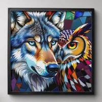 Wolf and Owl Vibrant and Colorful Peel And Stick Photo Tile