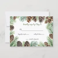 Rustic Conifer Leaves Pine cone Wedding RSVP Card