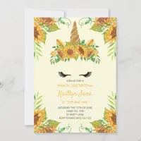 Sunflower Floral Unicorn Yellow Cute Girls Invitation