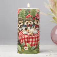 Afternoon Tea with Hedgehogs in Country Garden Pillar Candle