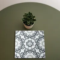 Elegant Black and White Damask Victorian Pattern Ceramic Tile
