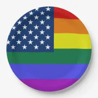 LGBT Pride American Flag with Stars Paper Plates