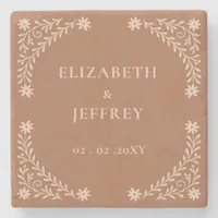 Elegant Boho Terracotta Floral Wedding  Stone Coaster