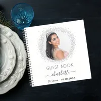 Guest book birthday white silver glitter photo