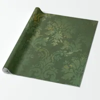 Emerald Christmas Drapery Damask Wrapping Paper