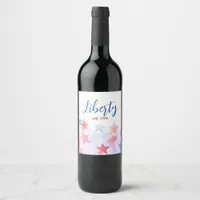 Watercolor Wash with Red and Blue Stars, 4th July Wine Label