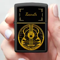 Gold Guitar Artistry Showcases Musical Elegance Zippo Lighter