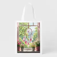 Pretty Pink Dreamcatcher and Plants Window Sill Grocery Bag