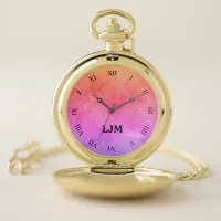 Monogram Pink - Purple Abstract Image Pocket Watch