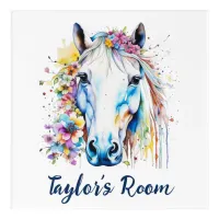 Pretty White Horse Floral Personalized  Acrylic Print