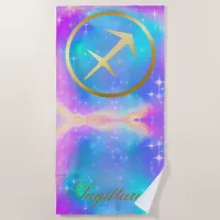 Zodiac Sign Sagittarius Gold Colorful Background | Beach Towel