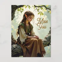 Elven Girl in Vintage Dress | Miss You Postcard