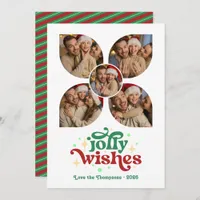 Mint & Cranberry Retro Photo Collage Christmas Holiday Card