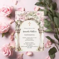 Pink florals arch beige girl Confirmation Invitation