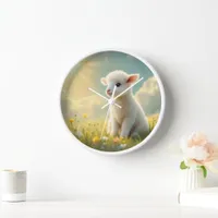 Cute little Easter lamb in a flower meadow nursery Clock