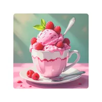 Raspberry Ice Cream in a Pink Coffee Cup Metal Print