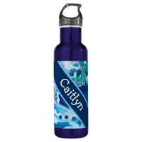 Personalized Blue Green Digital Marble Art   Stainless Steel Water Bottle