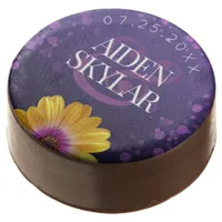 Elegant Golden Daisy with Purple Glitter Wedding Chocolate Covered Oreo