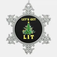 Let's Get Lit Funny Christmas Drinking Classic Snowflake Pewter Christmas Ornament
