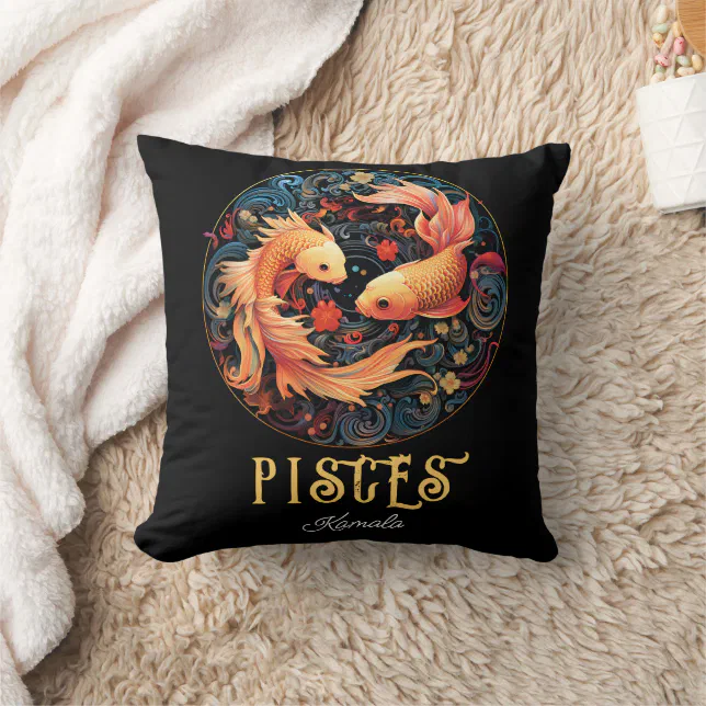 Psychedelic Art Pisces Zodiac Name  Throw Pillow