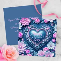 Elegant Chic Heart Pearls Floral Valentine's Day  Card