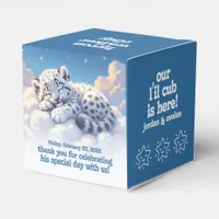 Cute Snow Leopard Asleep on Clouds Baby Shower Favor Boxes