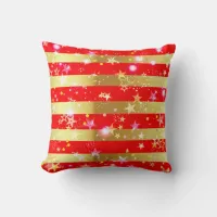 Red Shiny Gold Stripes Confetti And Sparkles  Throw Pillow