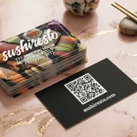 Elegant Photo Asian Restaurant QR Code Business Card