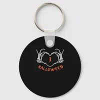 Slogan  Halloween. Heart Gesture Made Of Skeleton  Keychain