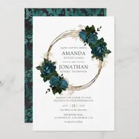 Teal and Gold Floral Wedding Invitation