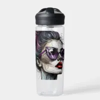 Pretty Woman in Sunglasses and Purple Lipstick Water Bottle