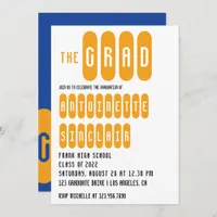 Orange and Blue Typography Graduation Party Invitation