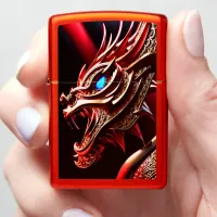 Fire breathing dragon red and gold scales zippo lighter