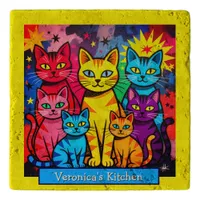 [Whimsical Cats] Colorful Pop Folk Art Stone Trivet