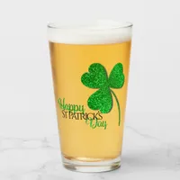 Green Glitter Shamrock Happy St Patrick’s Day Glass