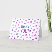 Pink Purple Blue Paw Prints Pattern Thank You Card