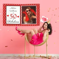 50 & Fabulous Name Photo Red 50th Birthday WH Red Banner