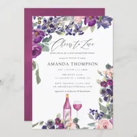 Violet and Plum Floral Bridal Shower Wine Tasting Invitation