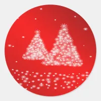 Snow and Christmas Trees Red Background Sticker