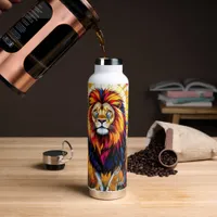 Vibrant Colorful Lion Mosaic   Water Bottle