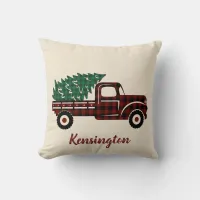 Rustic Christmas Truck Buffalo Plaid Photo Throw Pillow