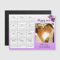 Wedding Photo Purple Roses Mini 2021 Calendar Magnetic Invitation