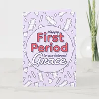 Cute Purple Cartoon Pad Tampon First Period Card