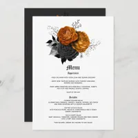 Elegant Orange and Black Gothic Wedding Menu