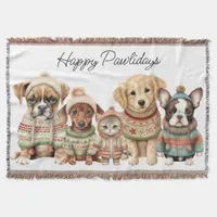 Happy Pawlidays Christmas Dog Cat Pet Lovers Throw Blanket