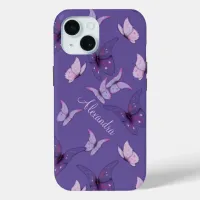 Pretty Pink and Purple Butterflies iPhone 15 Case