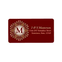 Burgundy+Gold Star Monogram Address Label