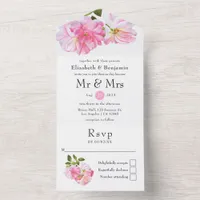 Pink Rose Garden Wedding All In One Invitation